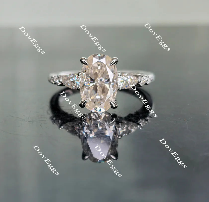 Oval side stone moissanite engagement ring| Doveggs