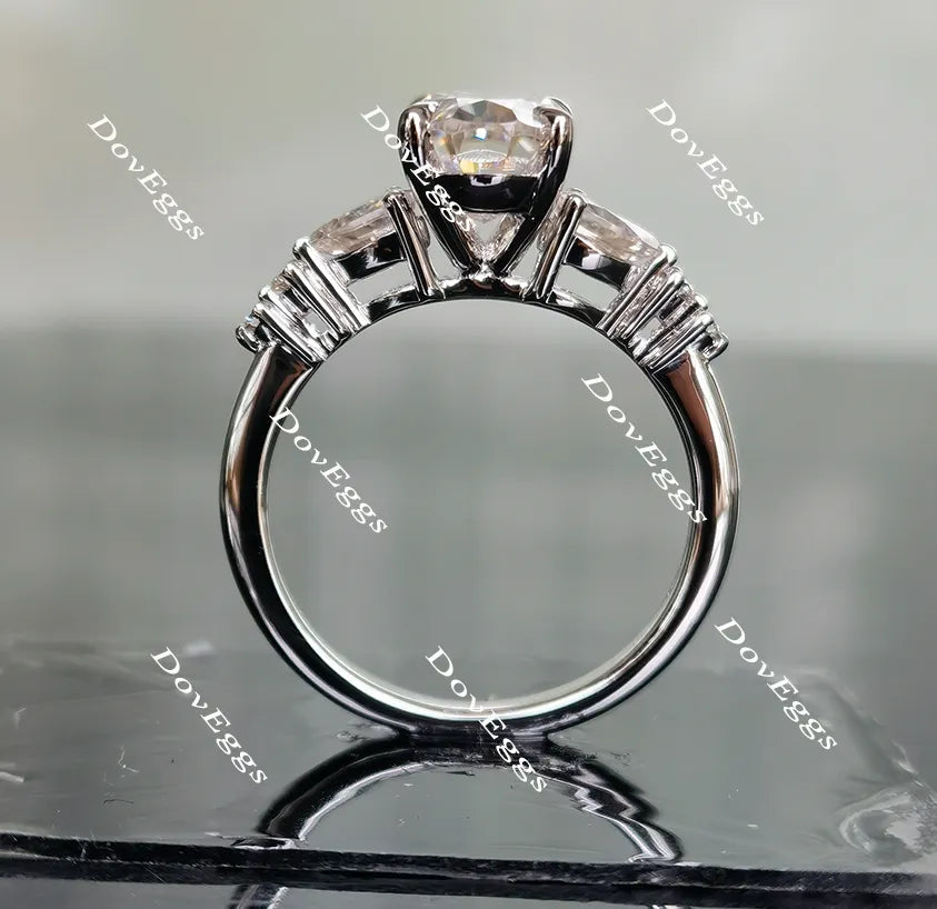 Oval side stone moissanite engagement ring| Doveggs