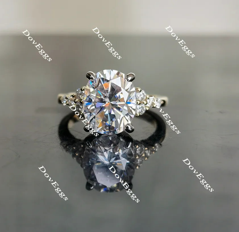 Sandra-Oval side stone moissanite engagement ring| Doveggs
