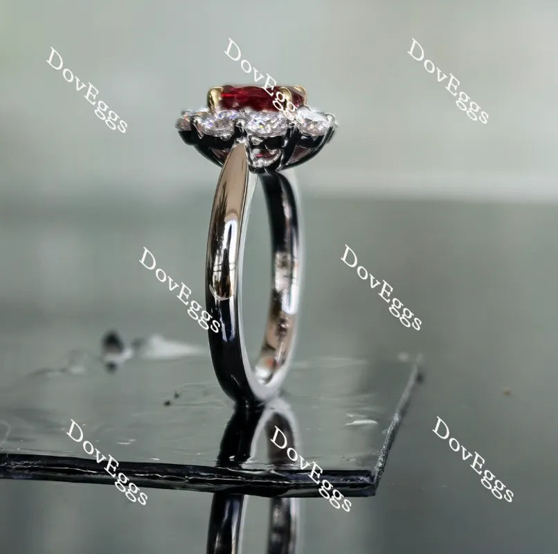 Oval shape halo vivid pigeon blood ruby colored gem ring| Doveggs