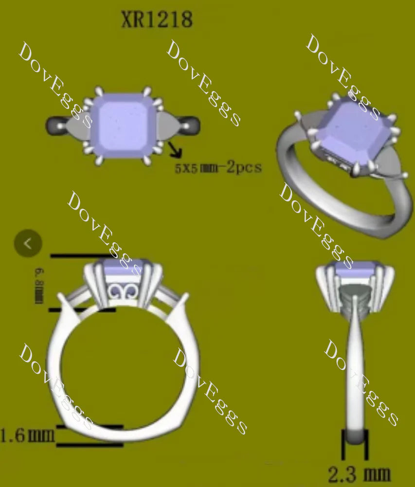 Three-stone lab diamond engagement ring semi-mount only(Exclusively to DovEggs Stones)