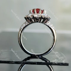 Oval floral halo pave colored gem engagement ring| DovEggs