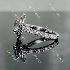 Oval double halo pave moissanite engagement ring| Doveggs