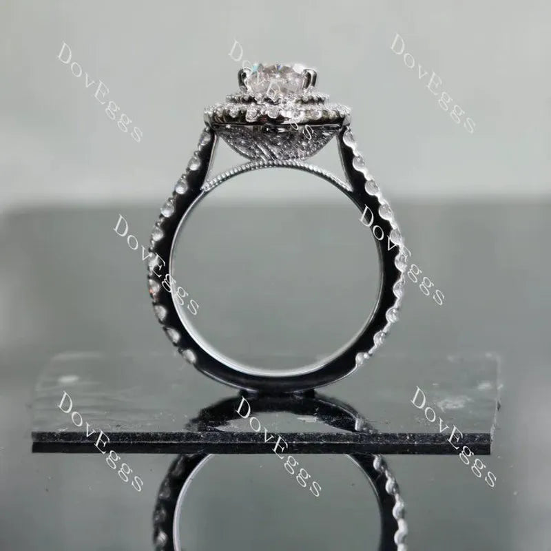 Oval double halo pave moissanite engagement ring| Doveggs