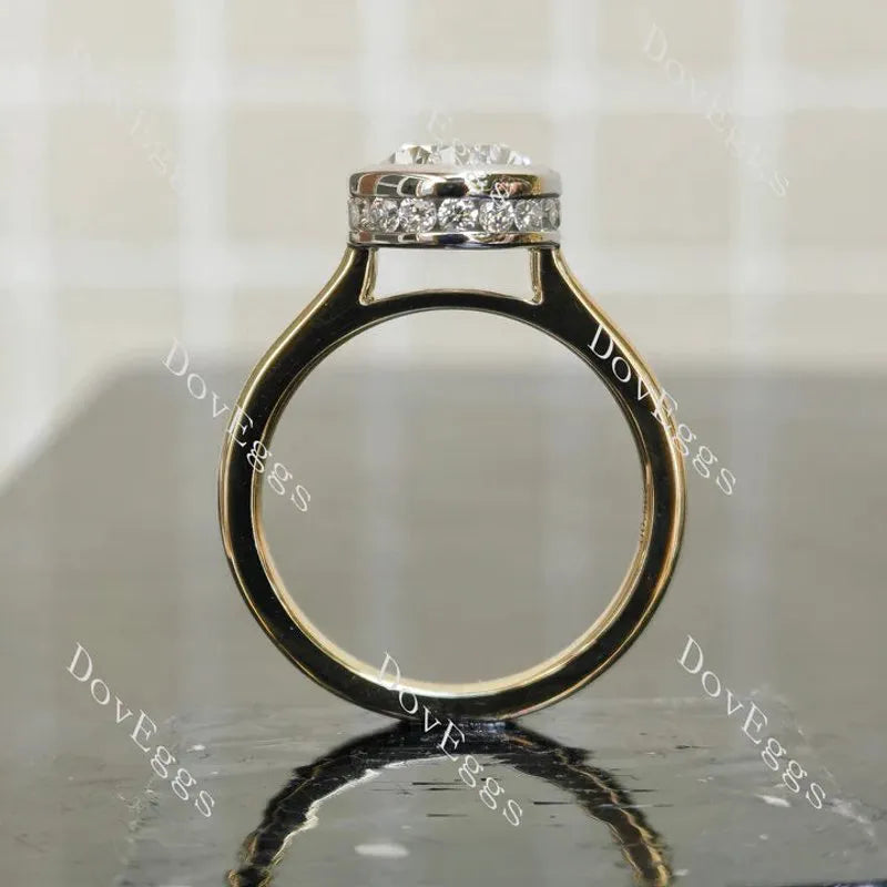 Bezel hidden halo engagement ring only semi-mount only(Exclusively to DovEggs Stones)