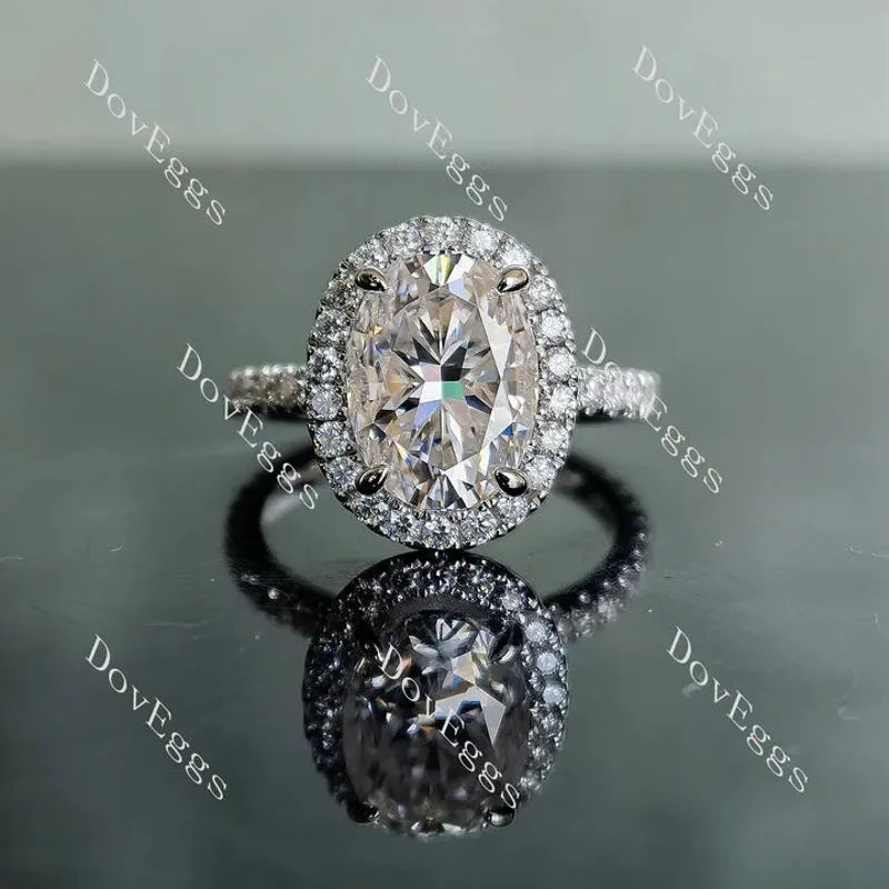 Oval halo pave moissanite engagement ring| Doveggs
