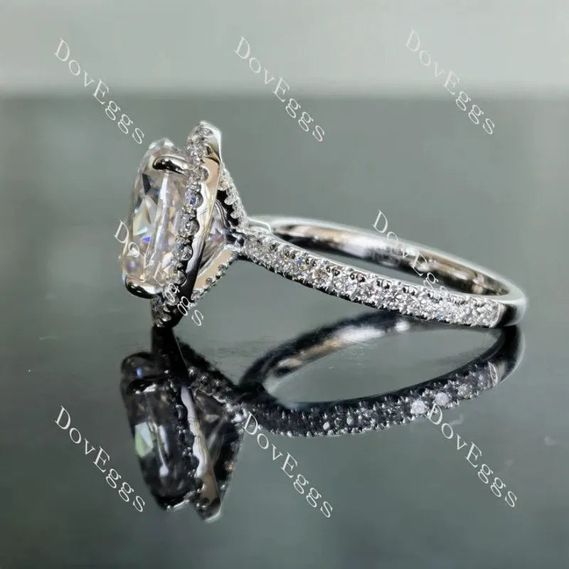 Oval halo pave moissanite engagement ring| Doveggs