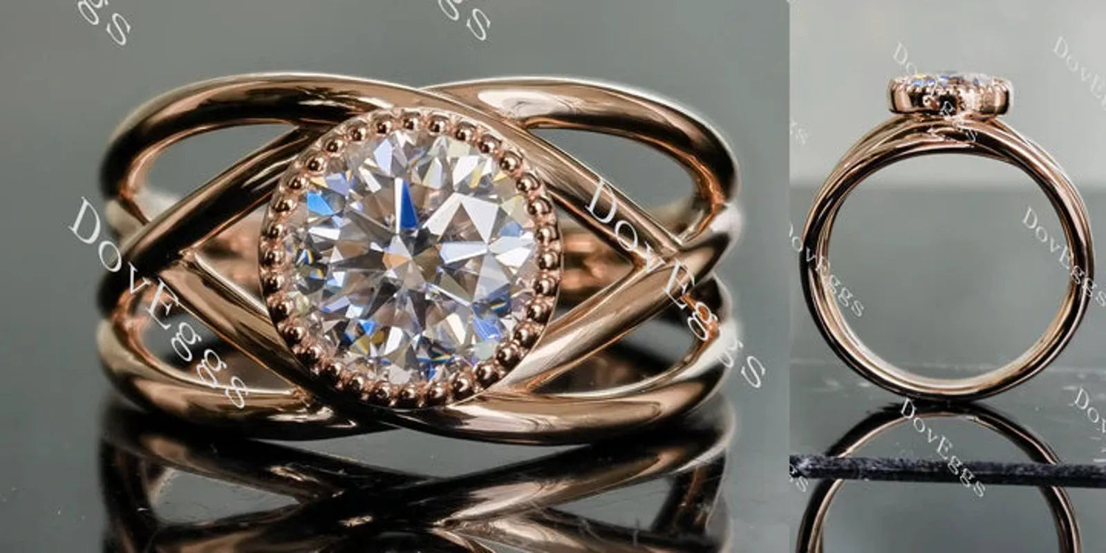 Bezel split shank engagement ring semi-mount only(Exclusively to DovEggs Stones)