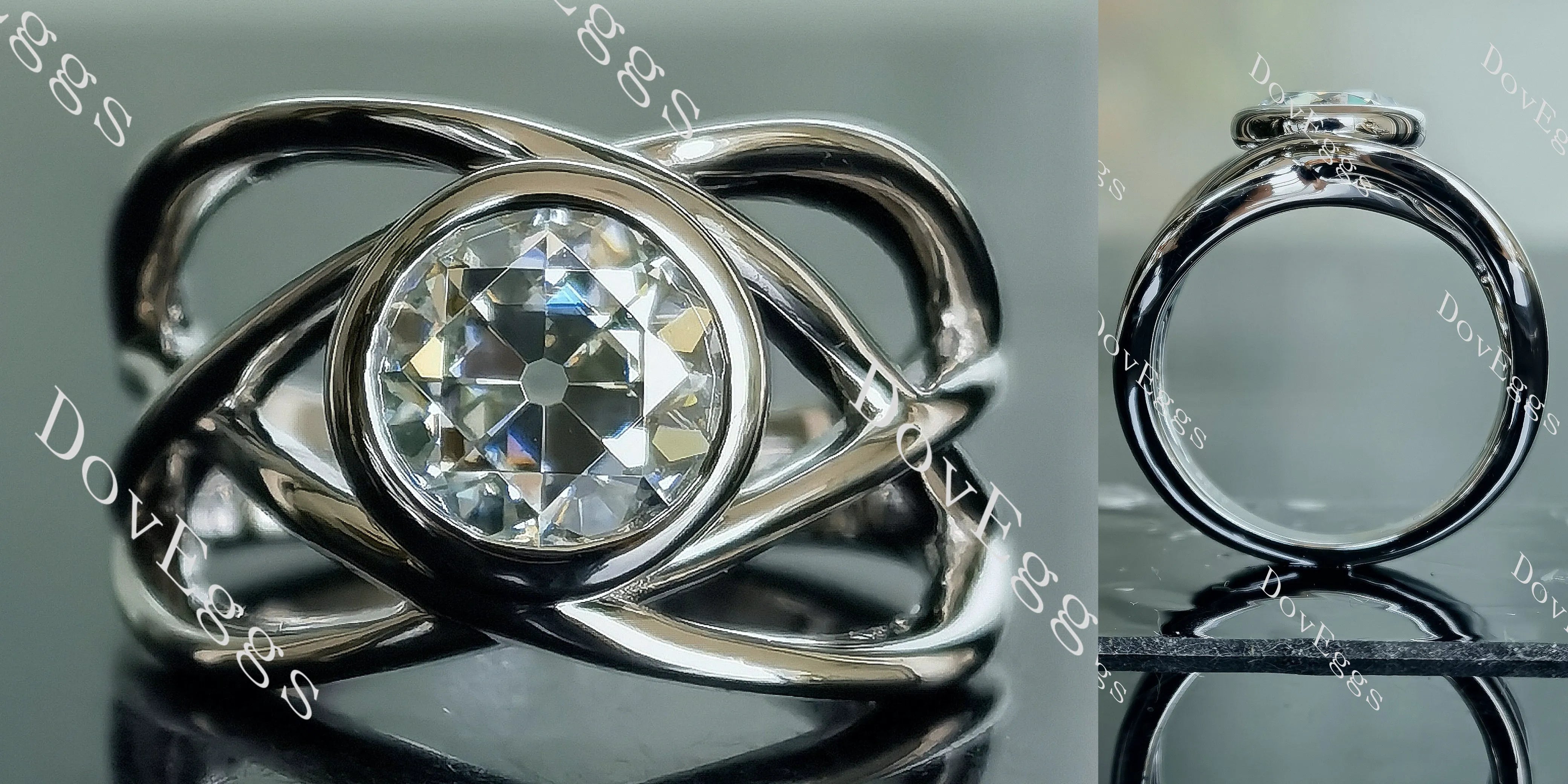 Bezel split shank engagement ring semi-mount only(Exclusively to DovEggs Stones)