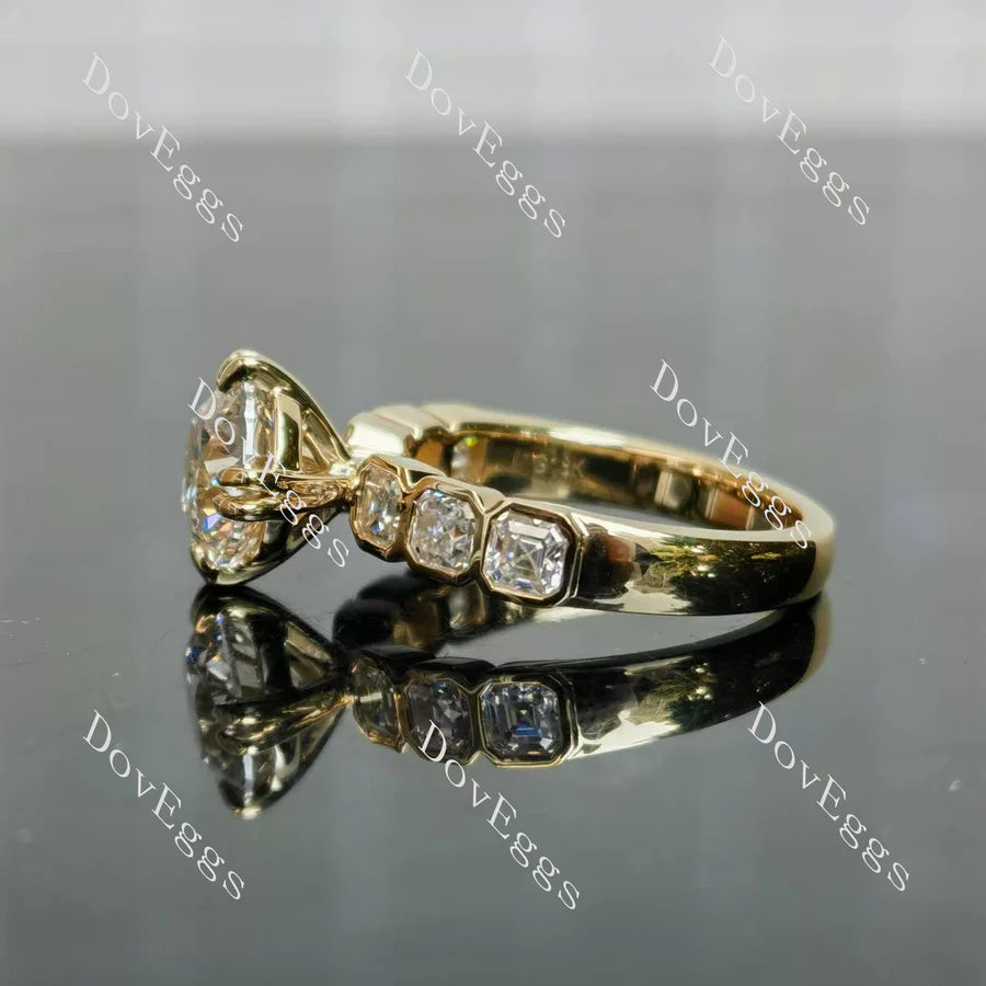 Pave side stones bezel engagement ring semi-mount only(Exclusively to DovEggs Stones)