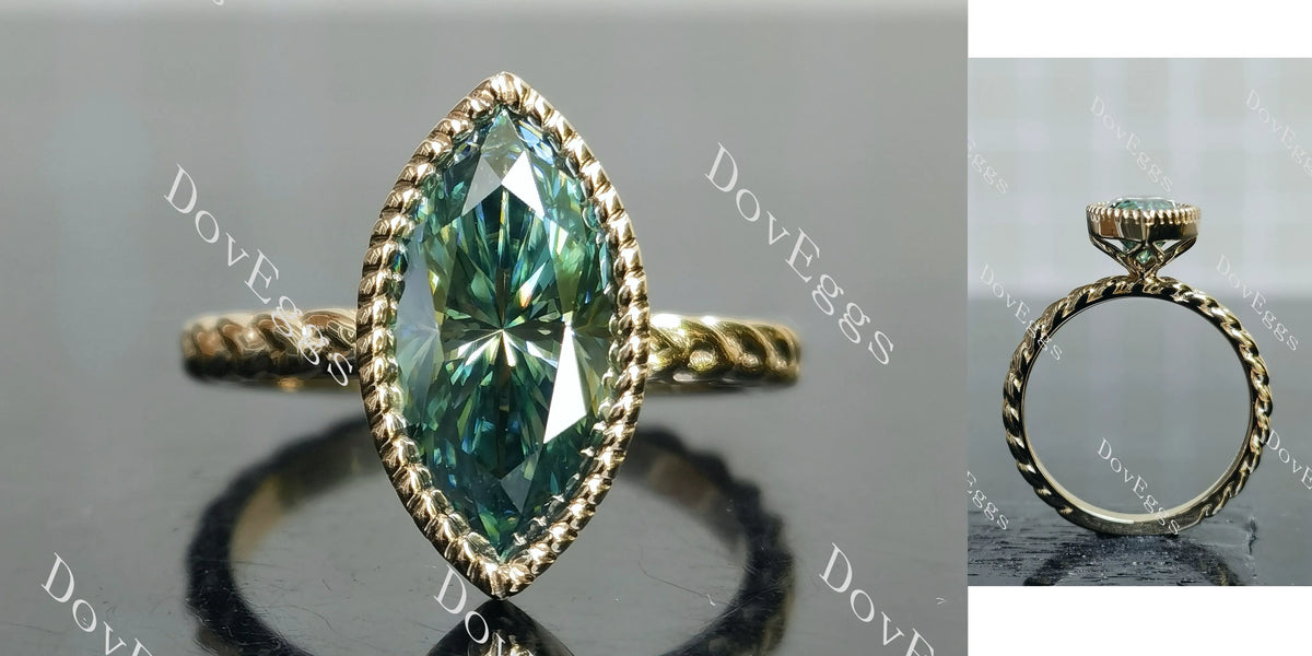 Marquise bezel solitaire colored moissanite engagement ring| DovEggs