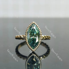 Marquise bezel solitaire colored moissanite engagement ring| DovEggs