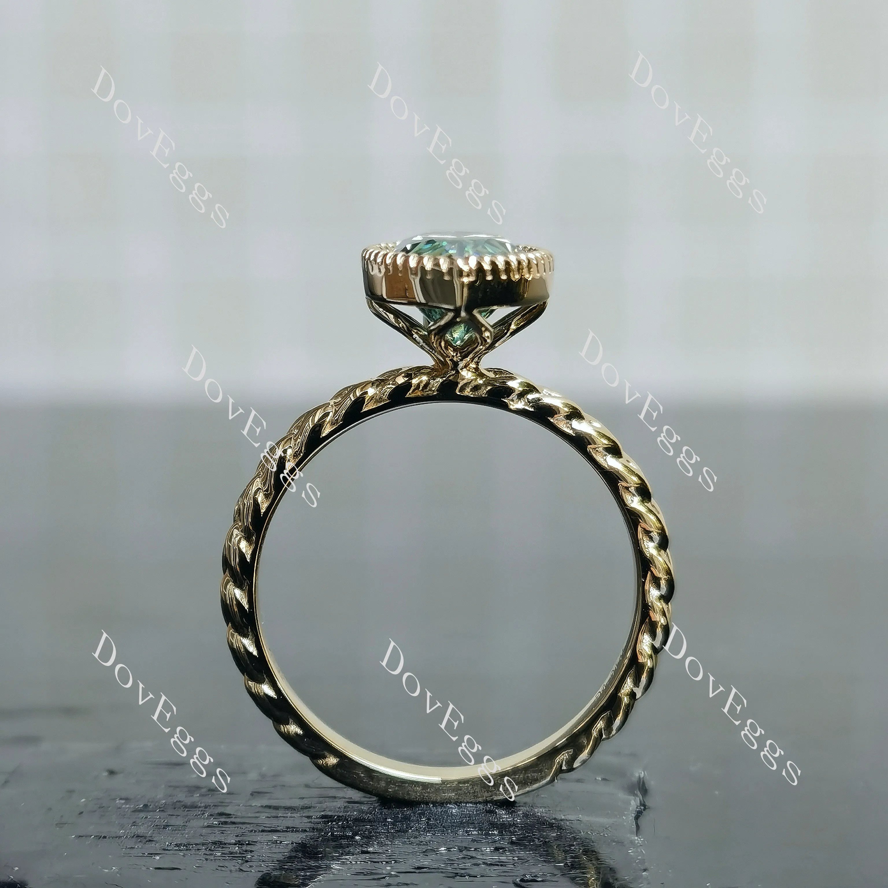Marquise bezel solitaire colored moissanite engagement ring| DovEggs