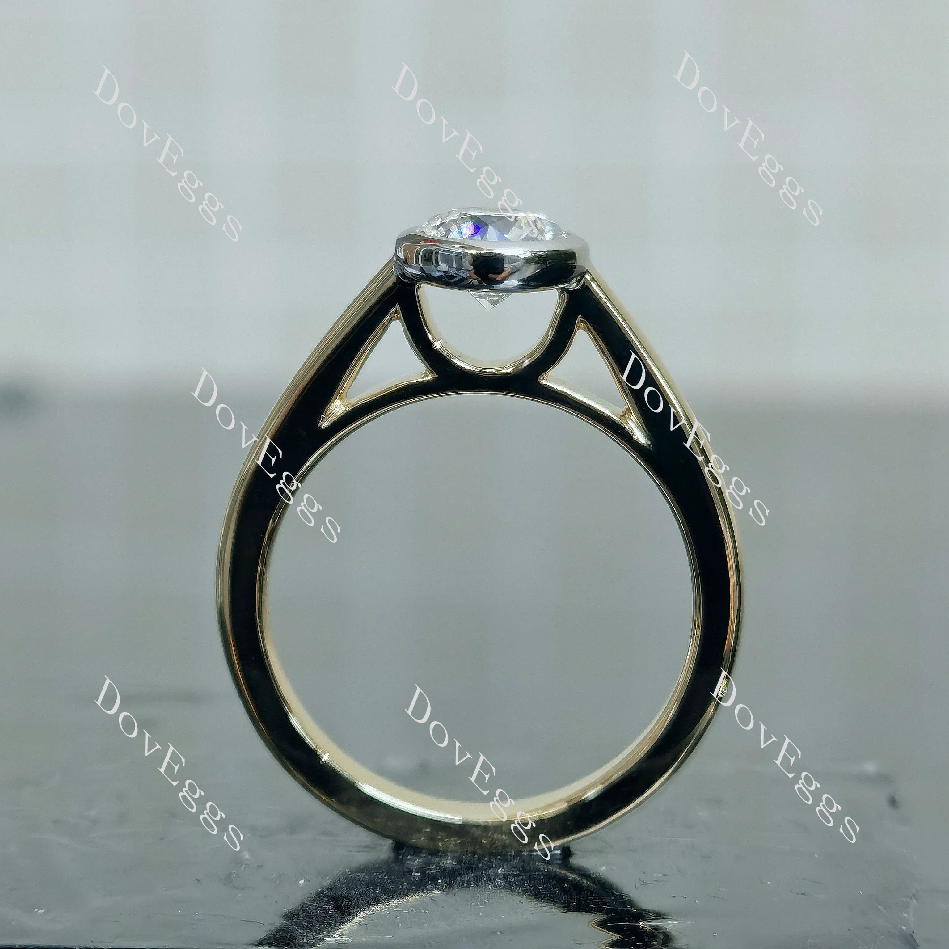 Round solitaire bezel moissanite engagement ring| DovEggs