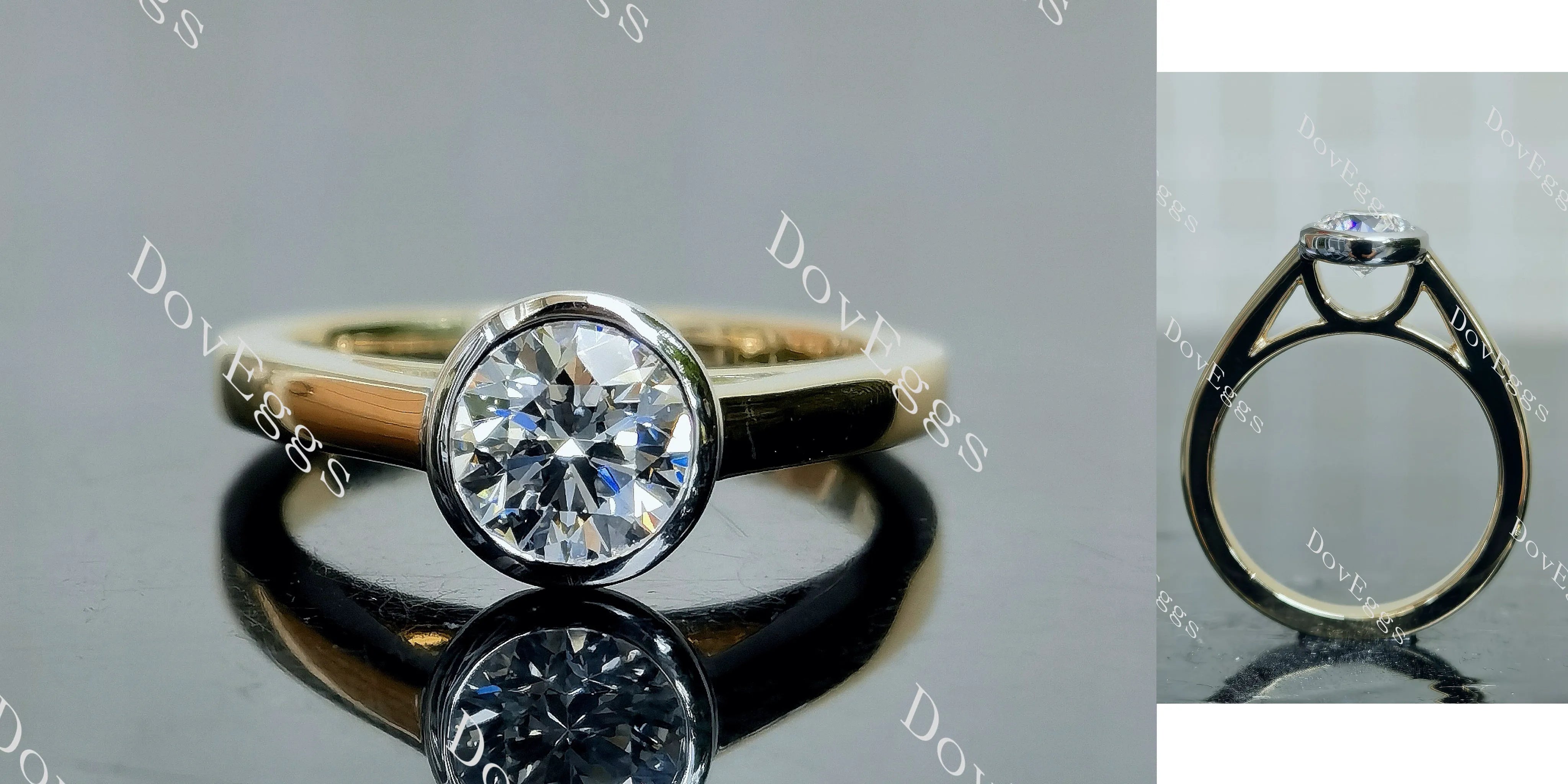 Doveggs Round Bezel Lab Grown Diamond Engagement Ring