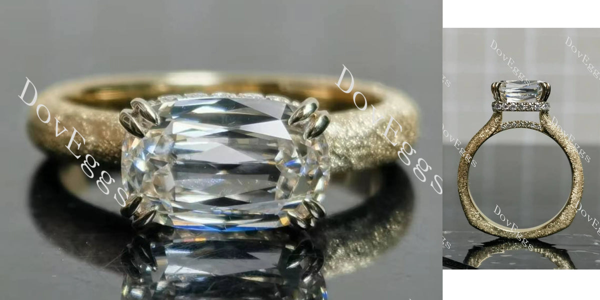 Cushion hidden halo textured moissanite engagement ring | Doveggs