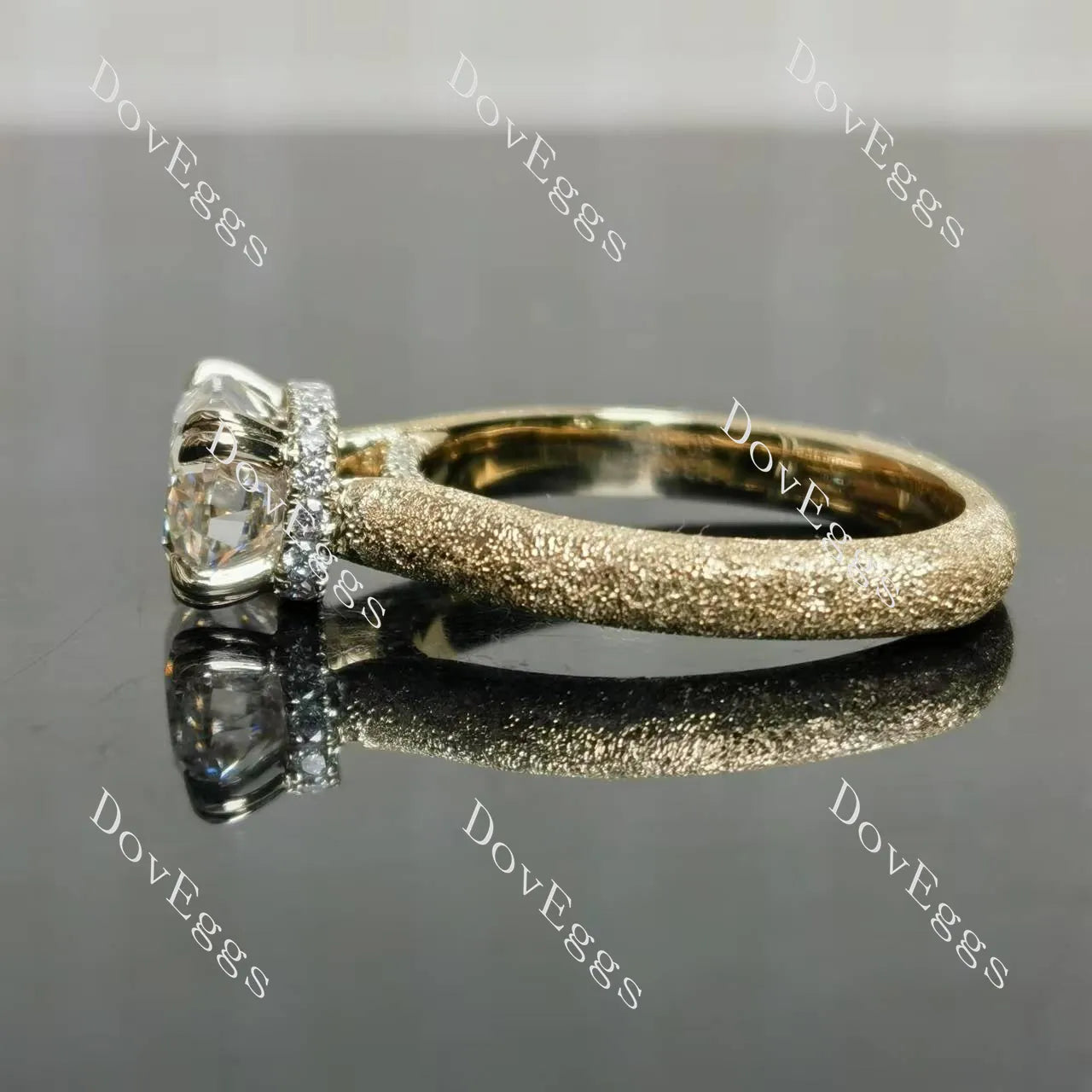 Cushion hidden halo textured moissanite engagement ring | Doveggs