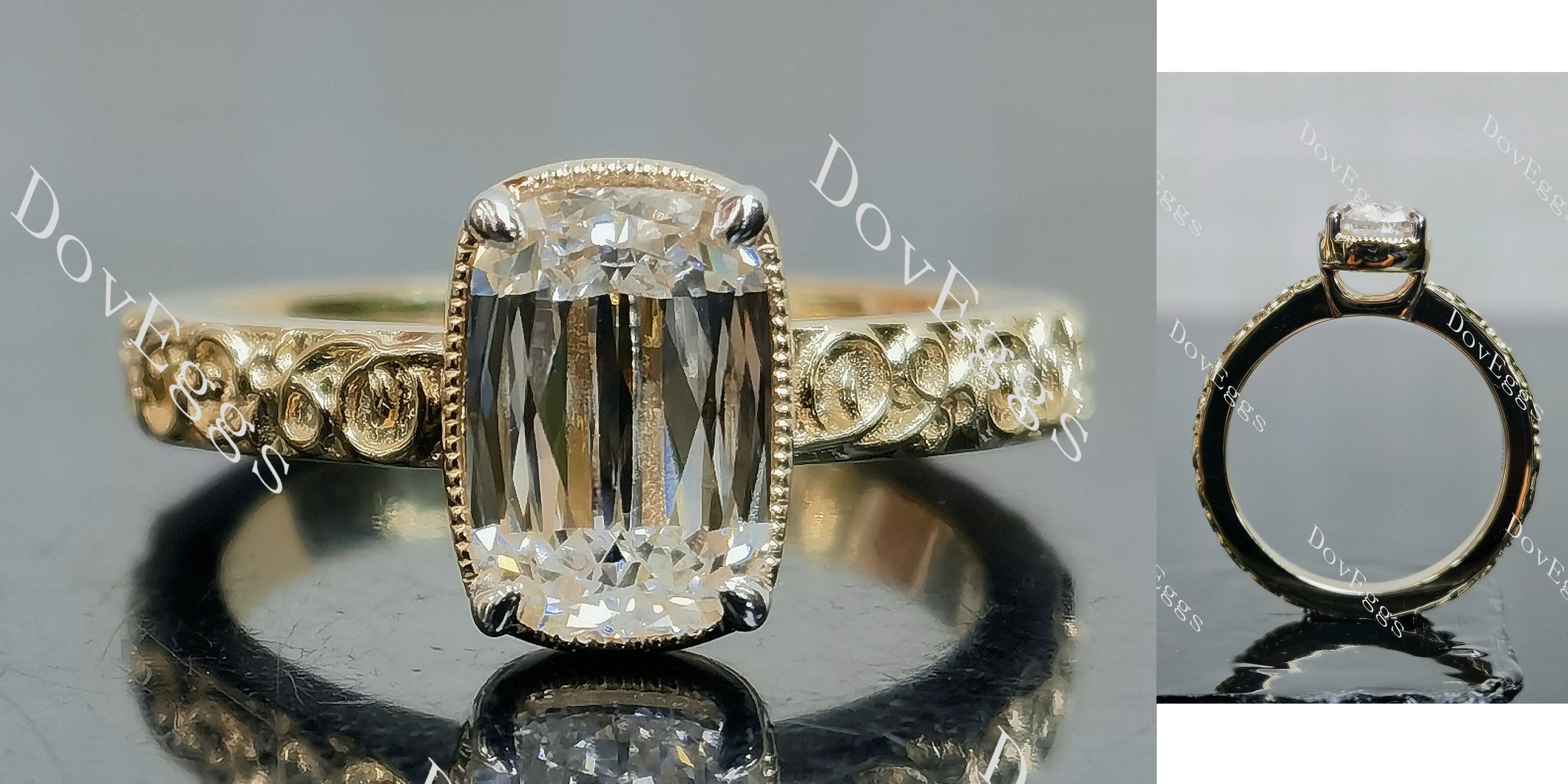Doveggs Elongated Cushion Solitaire Art Deco Lab Grown Diamond Engagement Ring