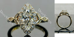 Marquise halo side stones art deco moissanite engagement ring| DovEggs