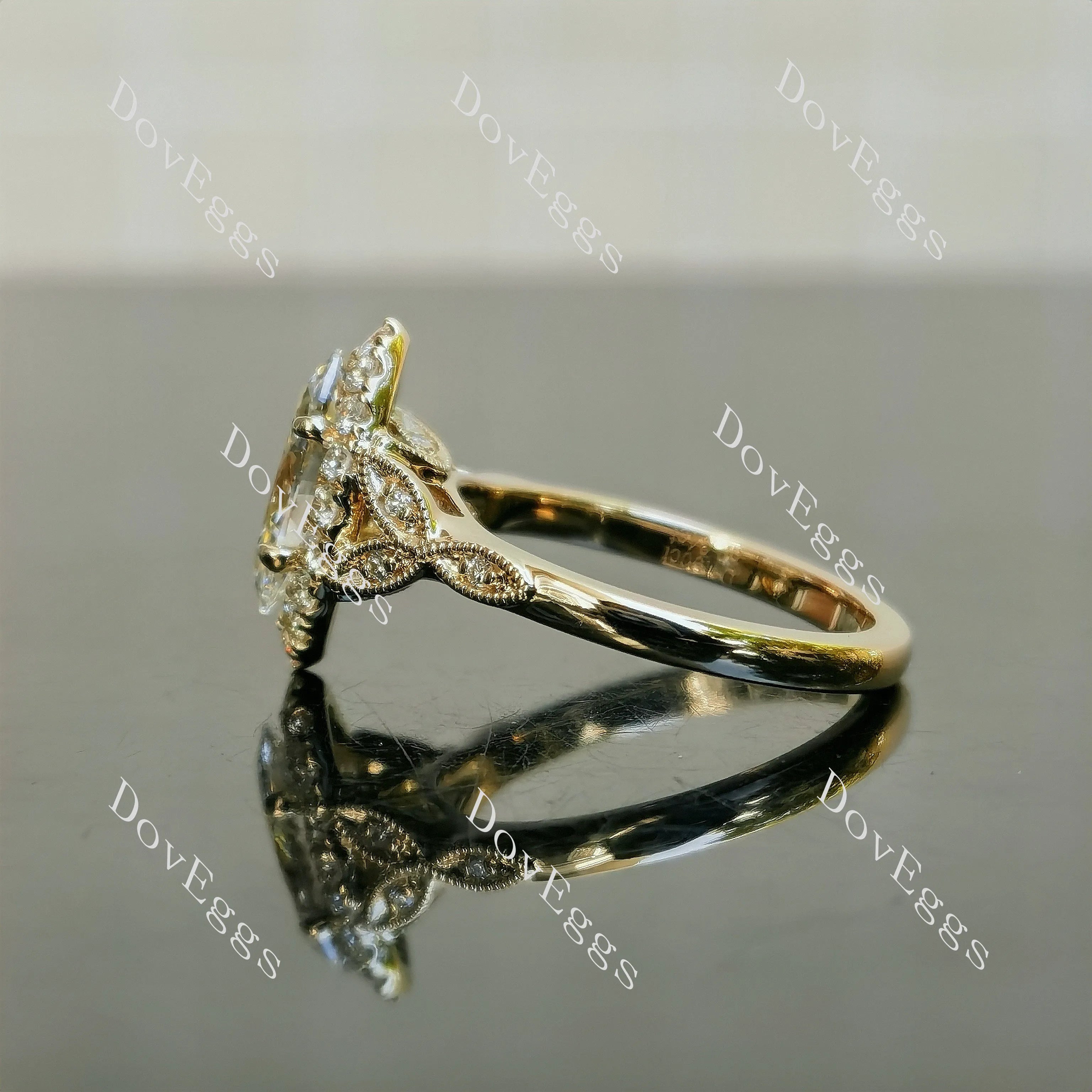 Doveggs Marquise Halo Side Stones Art Deco Lab Grown Diamond Engagement Ring