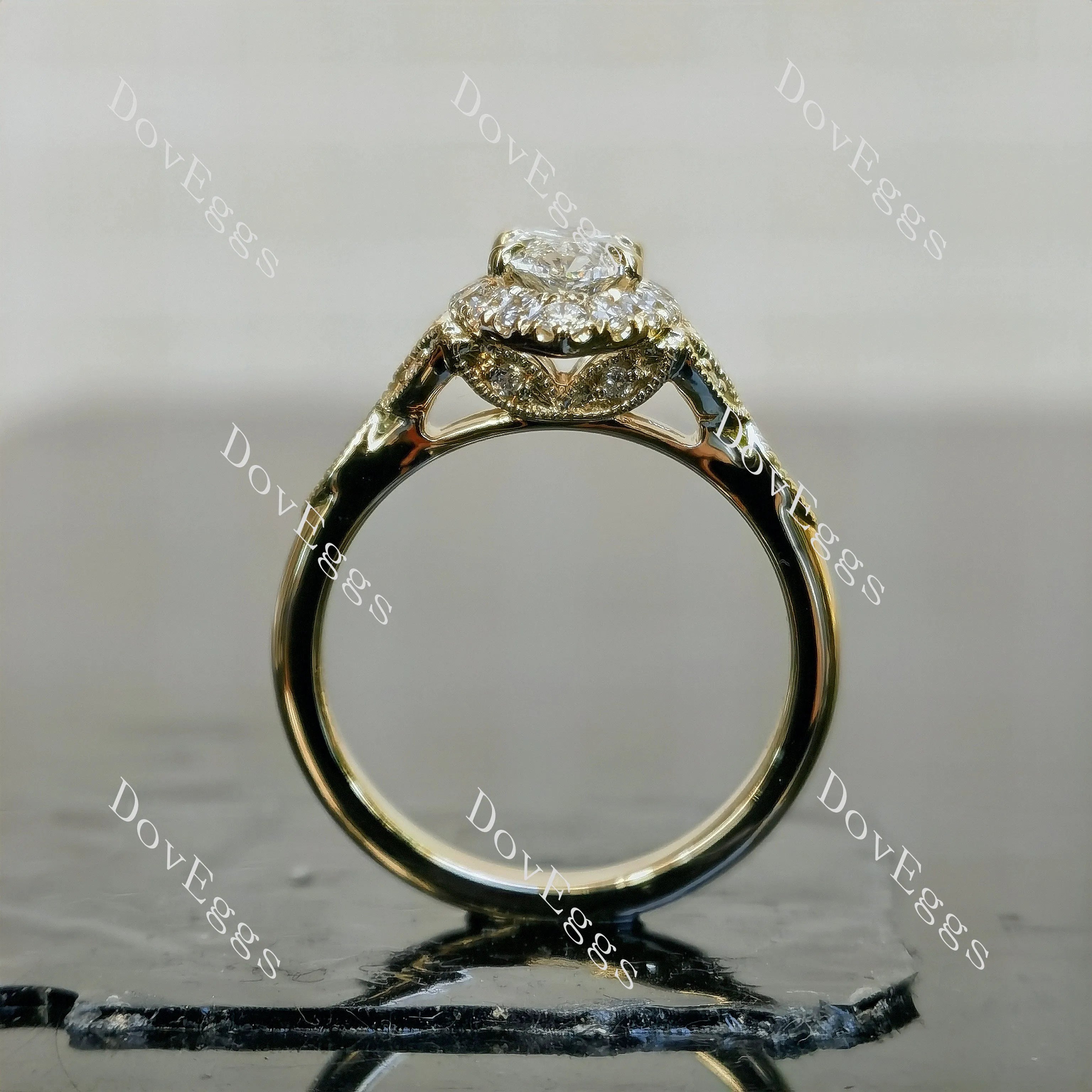 Marquise halo side stones art deco moissanite engagement ring| DovEggs