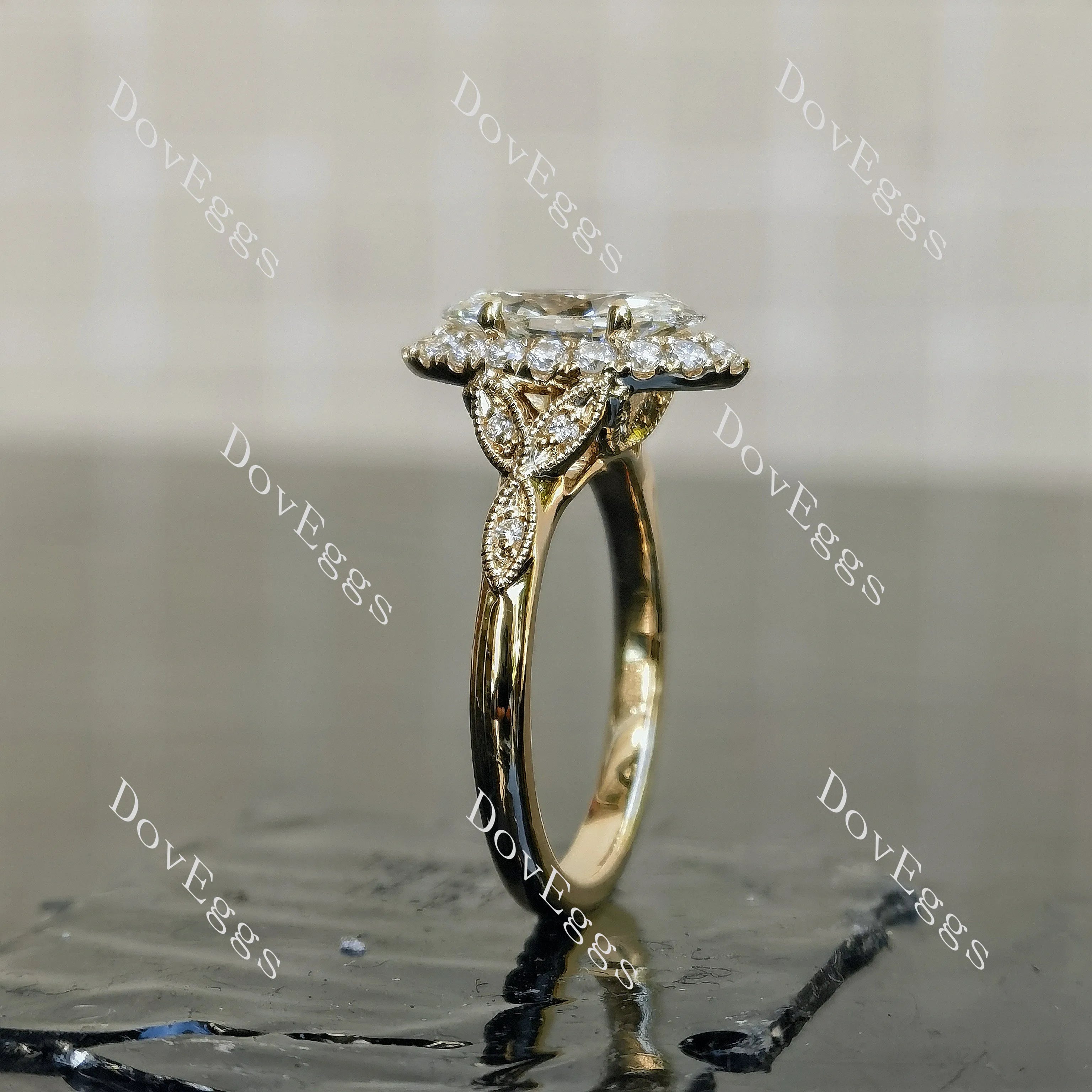 Doveggs Marquise Halo Side Stones Art Deco Lab Grown Diamond Engagement Ring