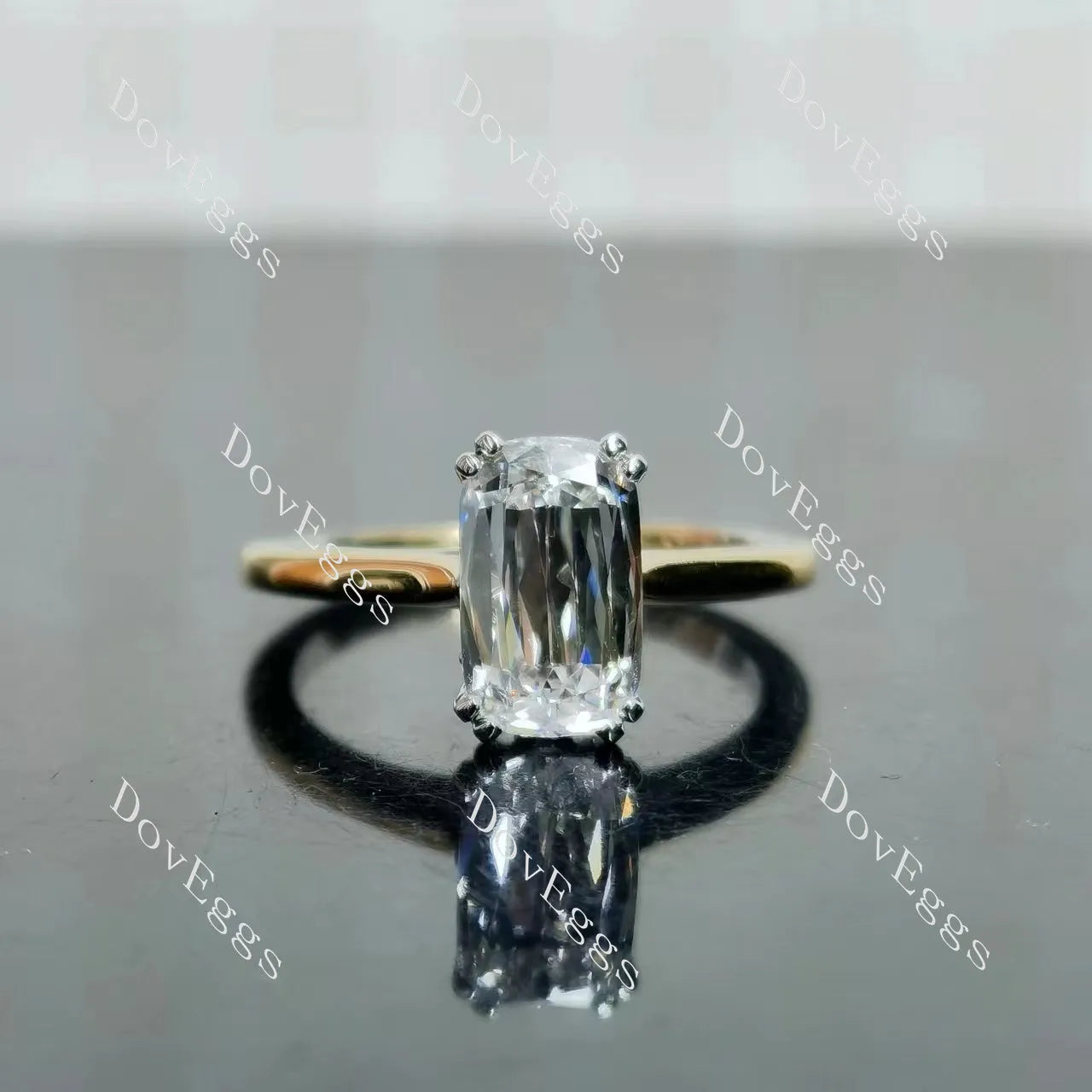Cushion solitaire moissanite engagement ring| DovEggs