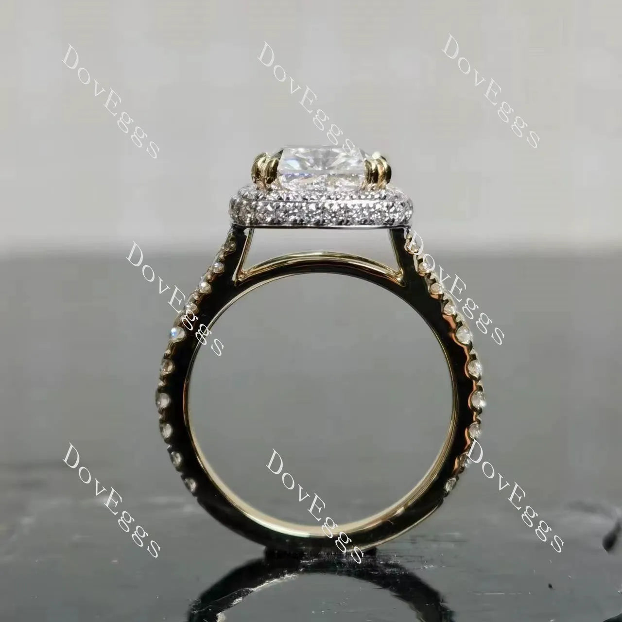Radaint halo split shanks pave moissanite engagement ring| DovEggs