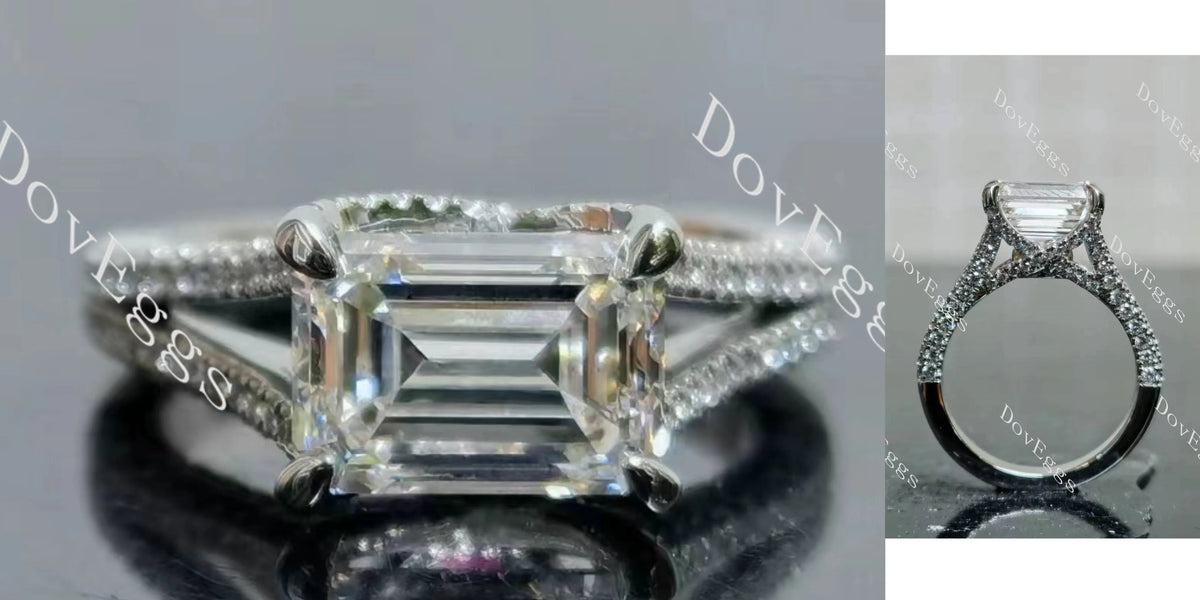 Amanda's Endless Fire-Emerald split shanks pave moissanite engagement ring| DovEggs