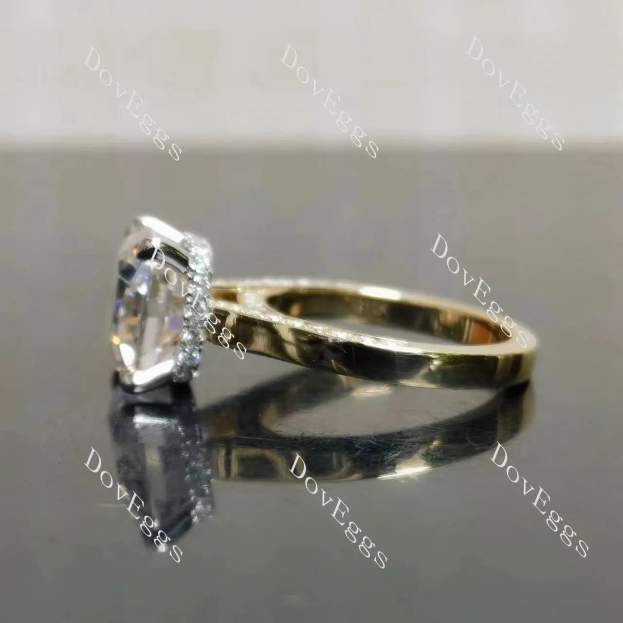 Oh My!-Cushion hidden halo pave moissanite engagement ring| DovEggs