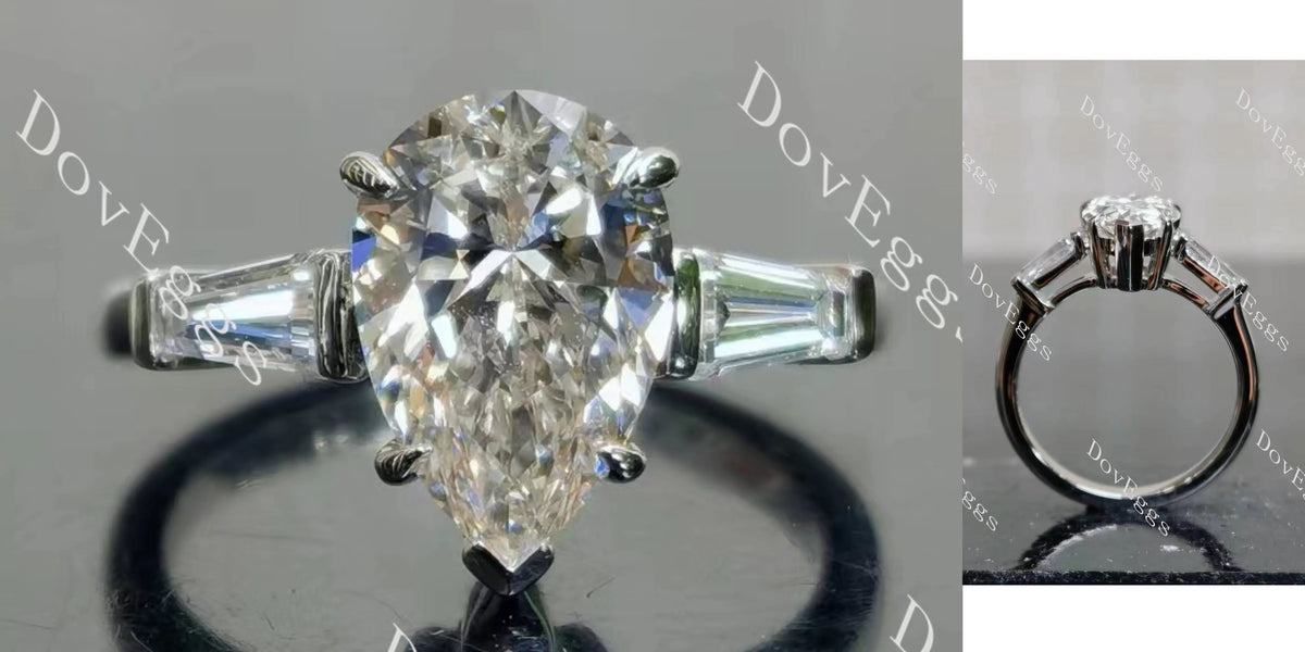 The Maddox-Pear three stones moissanite engagement ring| DovEggs
