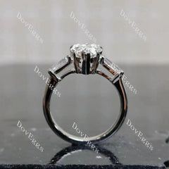 The Maddox-Pear three stones moissanite engagement ring| DovEggs