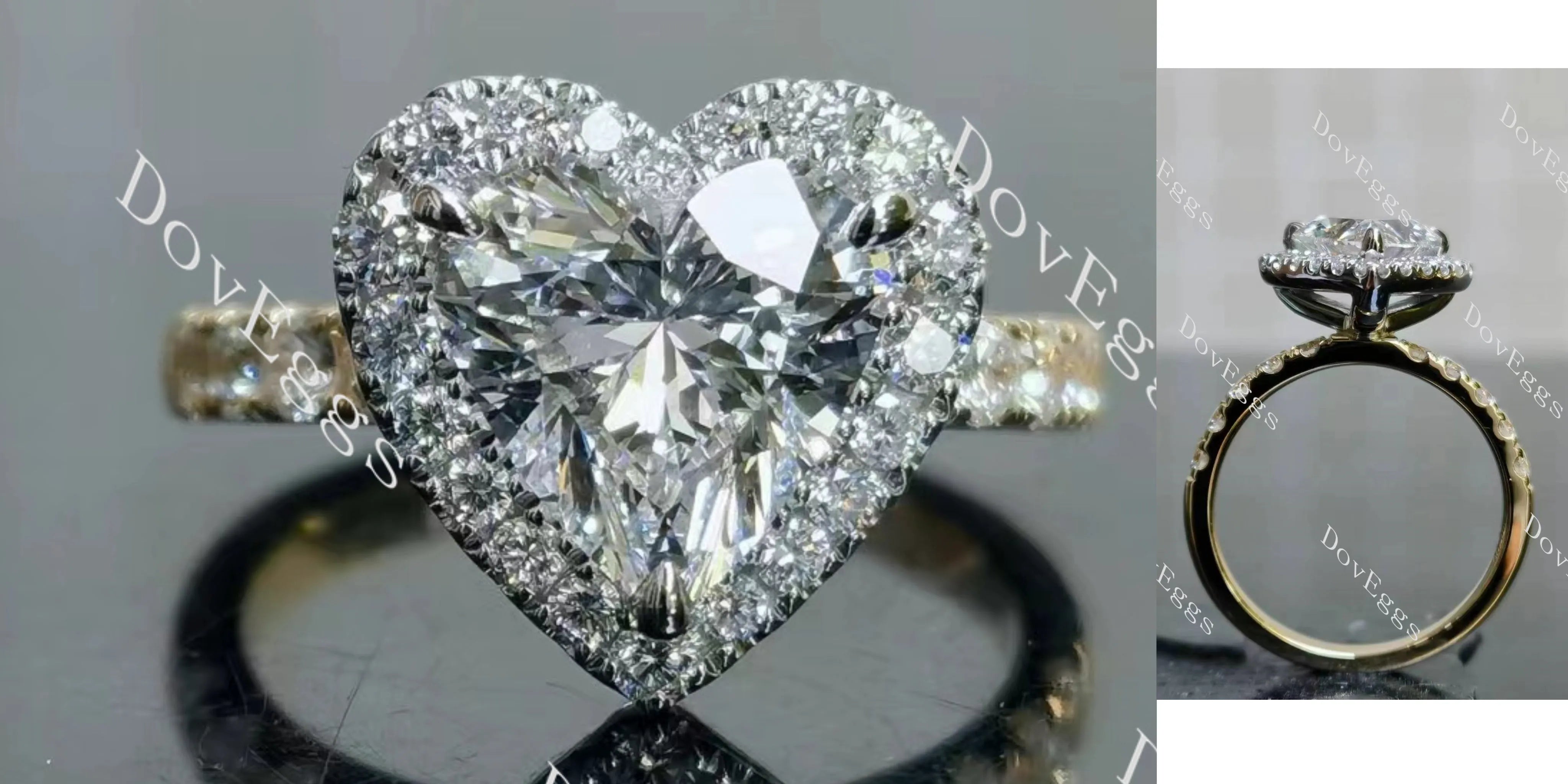 Julie’s-Heart halo half eternity moissanite engagement ring| DovEggs