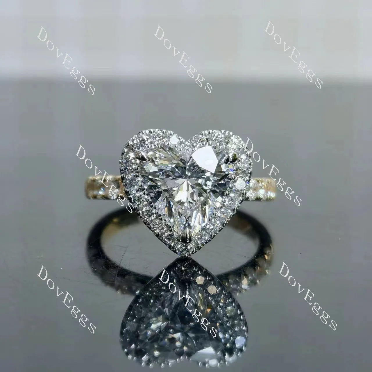Julie’s-Heart halo half eternity moissanite engagement ring| DovEggs