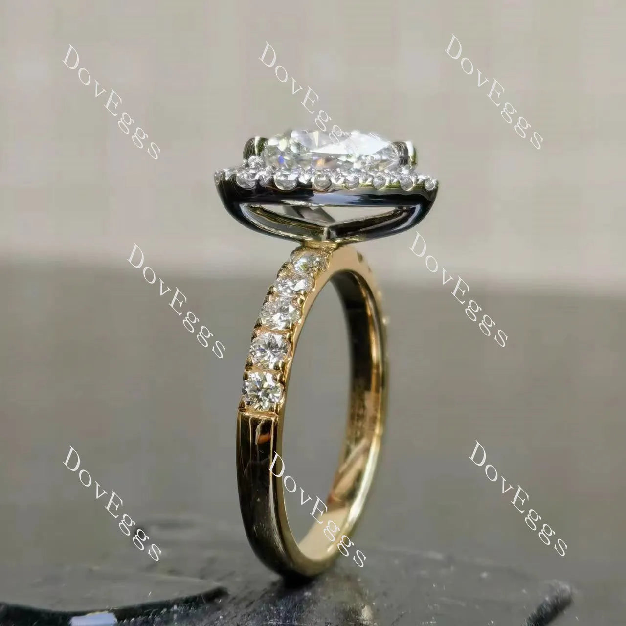 Julie’s-Heart halo half eternity moissanite engagement ring| DovEggs