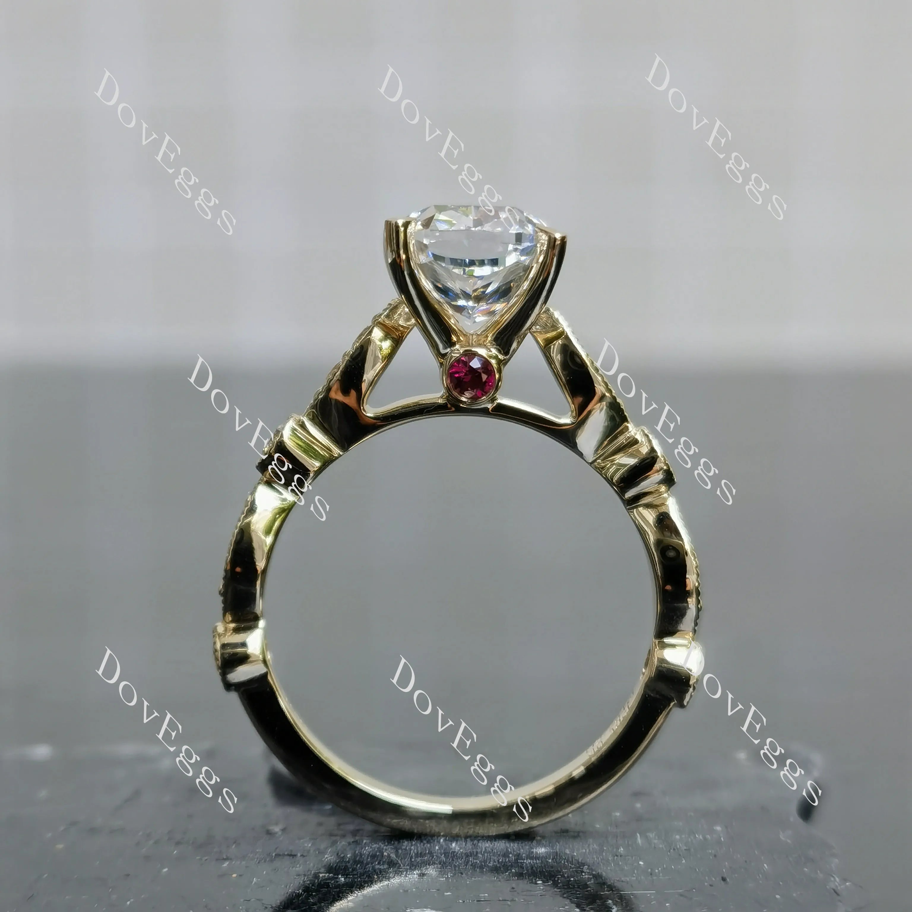 Cushion side stones moissanite engagement ring| DovEggs