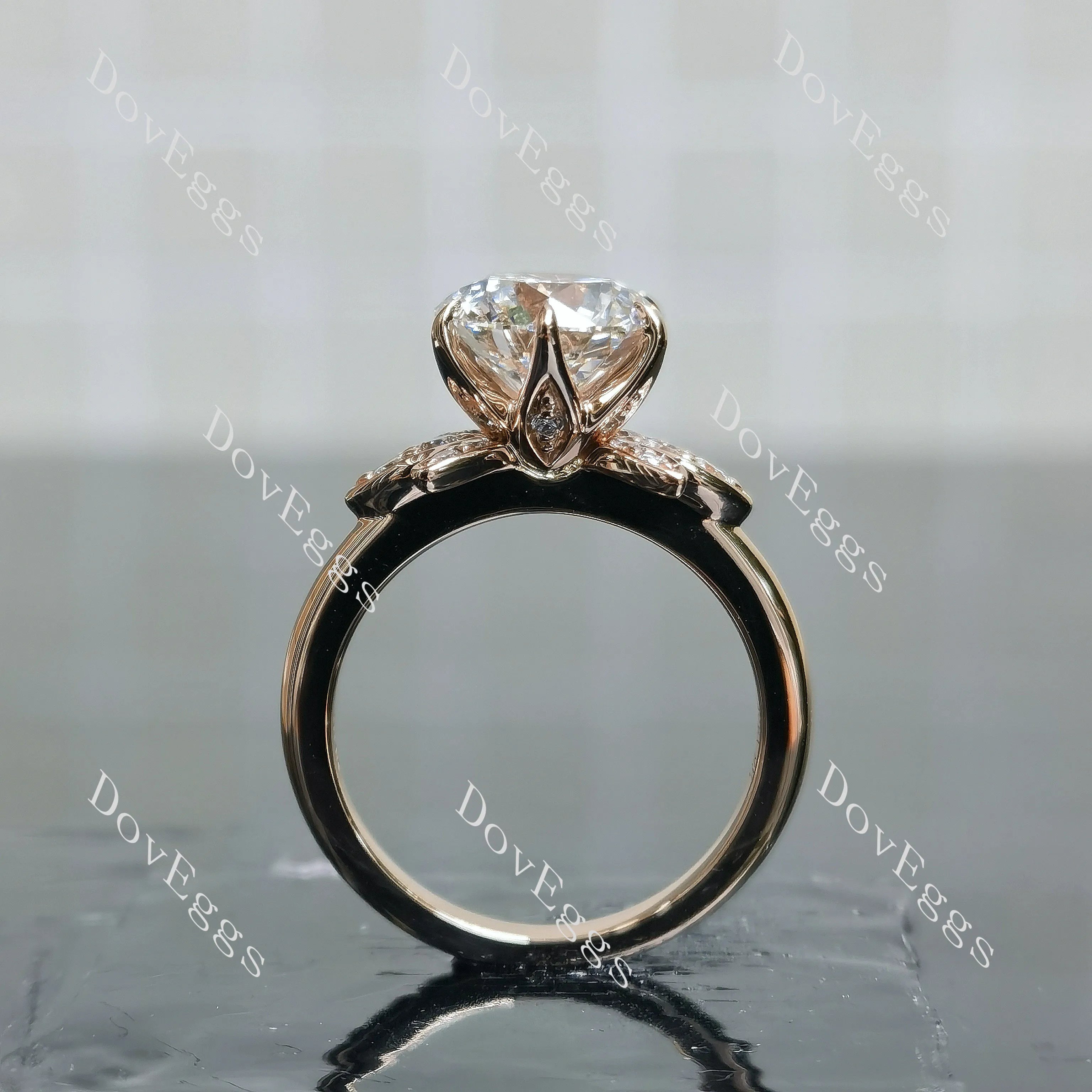 Round floral art deco moissanite engagement ring| DovEggs