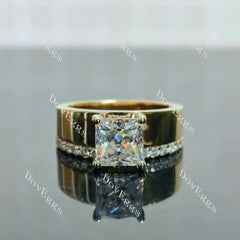 Princess pave moissanite additional stone band engagement ring| DovEggs