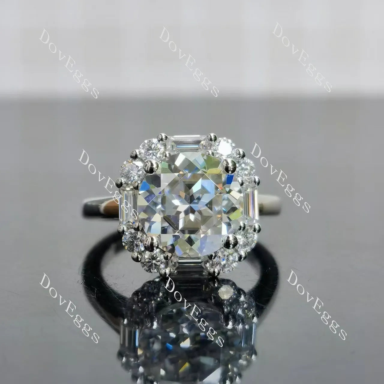 Round halo vintage moissanite engagement ring| DovEggs