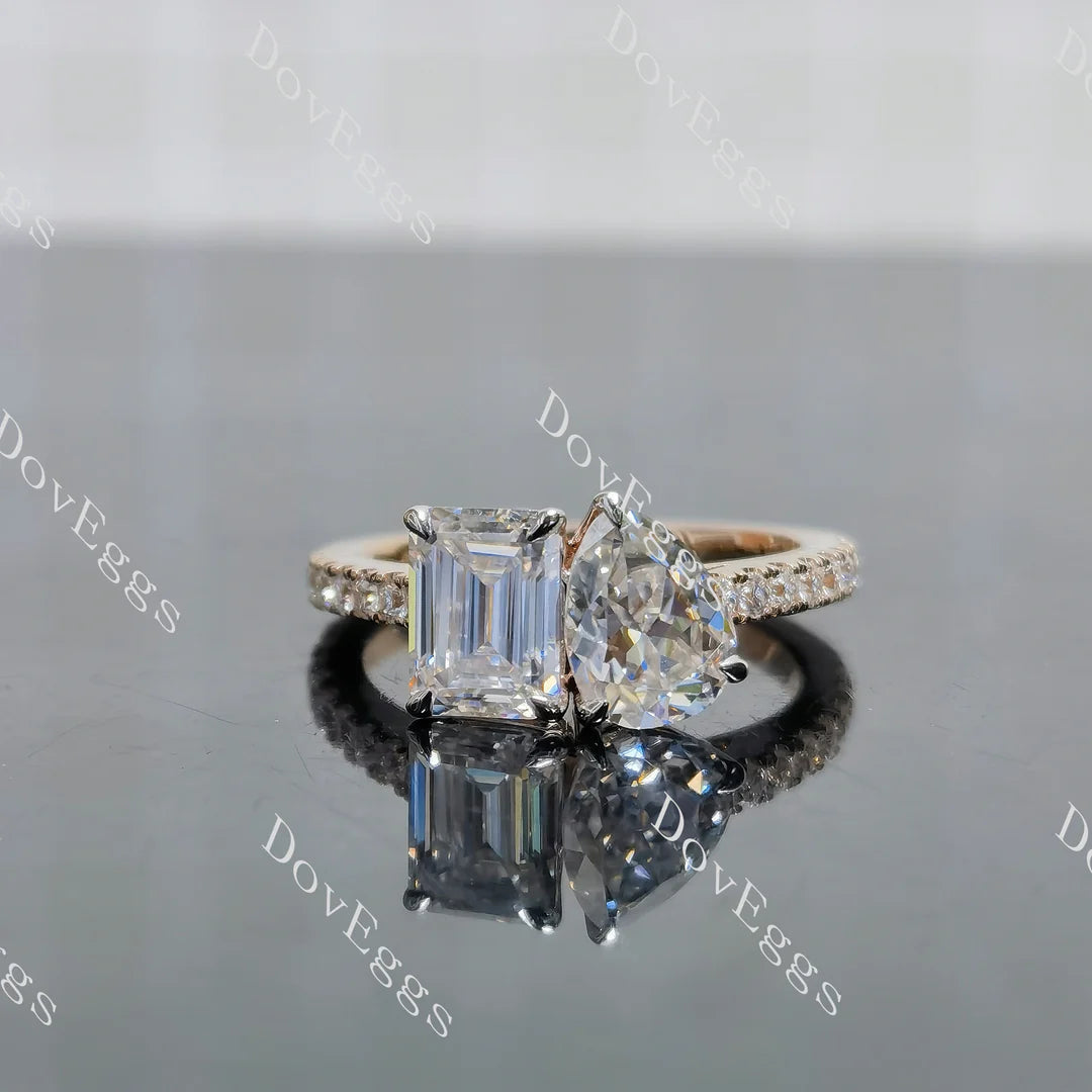Pave two stones engagement ring only semi-mount only(Exclusively to DovEggs Stones)