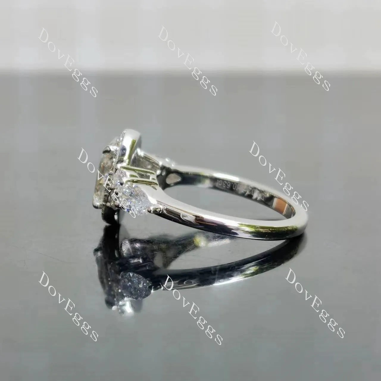 Oval halo side stones moissanite engagement ring| DovEggs