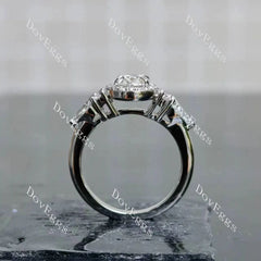 Oval halo side stones moissanite engagement ring| DovEggs
