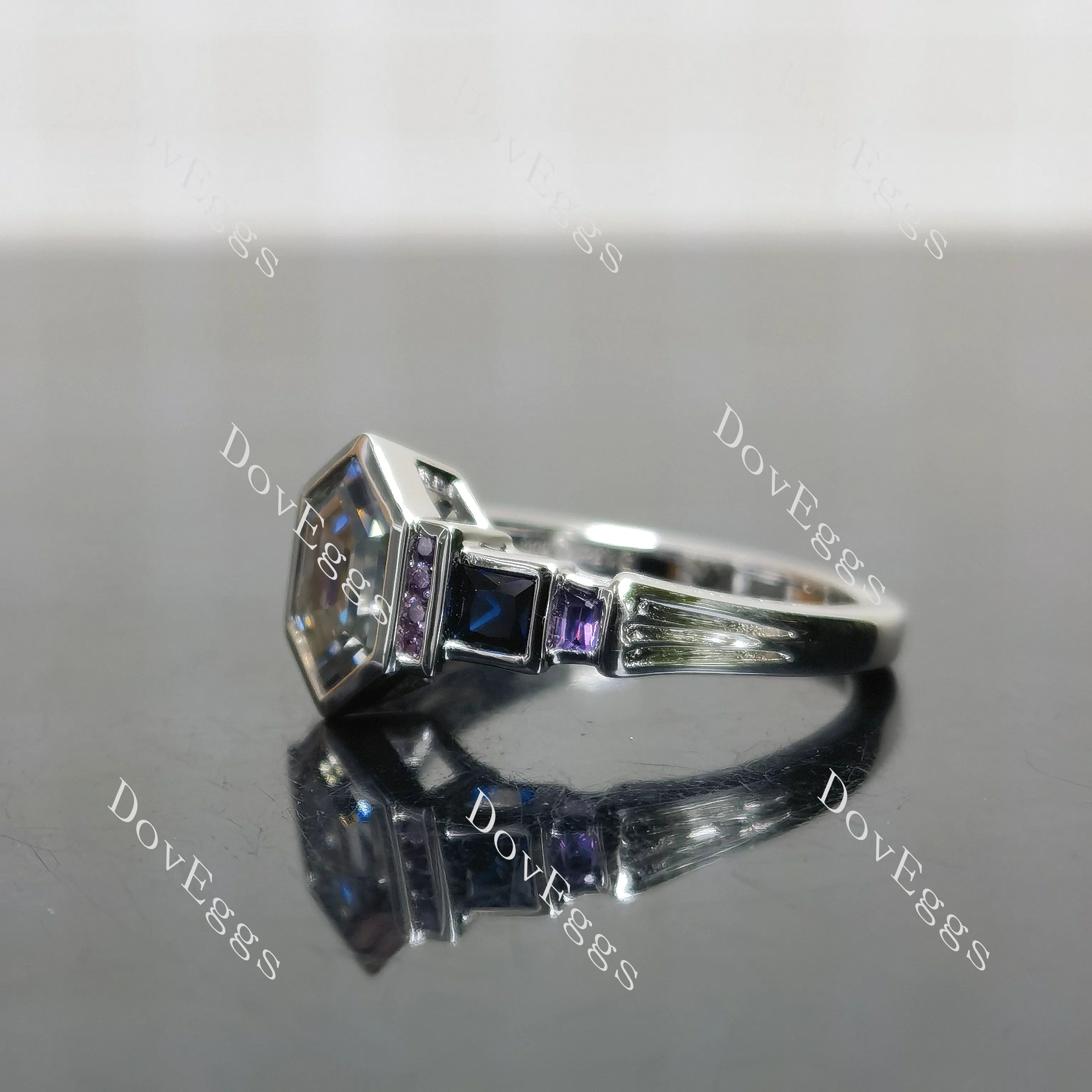 Dovie Doutch Marquise cut channel bezel moissanite engagement ring| DovEggs