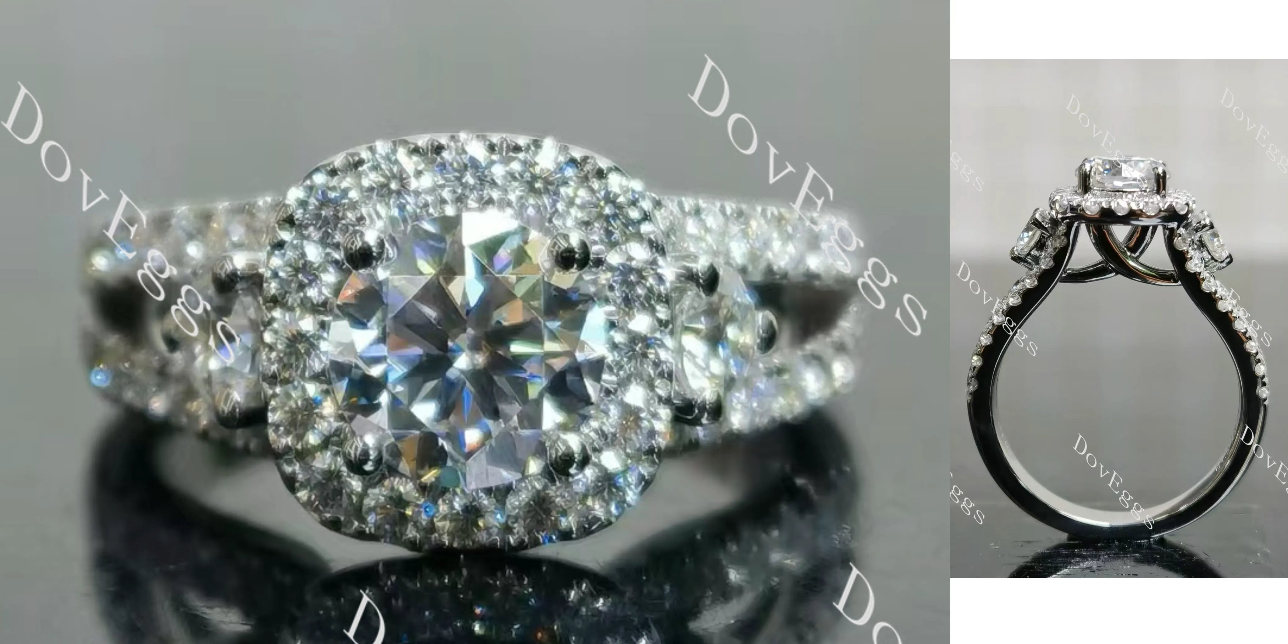 The Josephine- Round halo side stones split shanks moissanite engagement ring| DovEggs