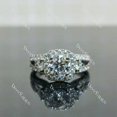 The Josephine- Round halo side stones split shanks moissanite engagement ring| DovEggs
