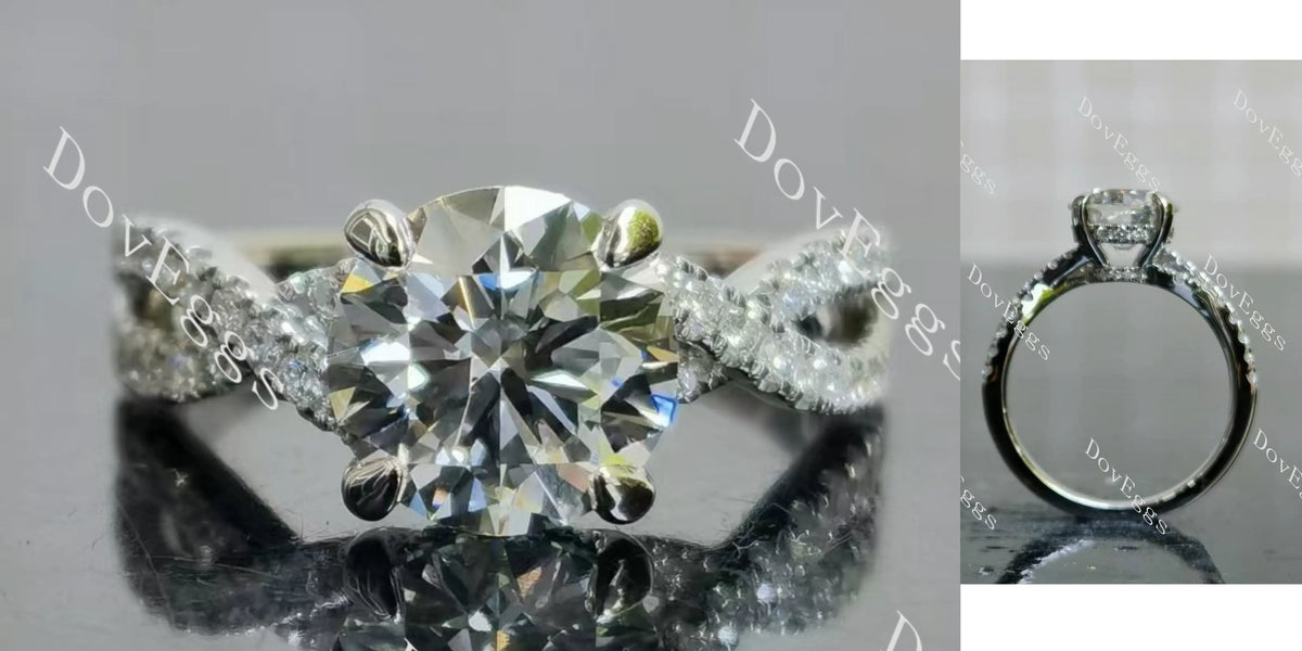 Round pave cross band moissanite engagement ring| DovEggs