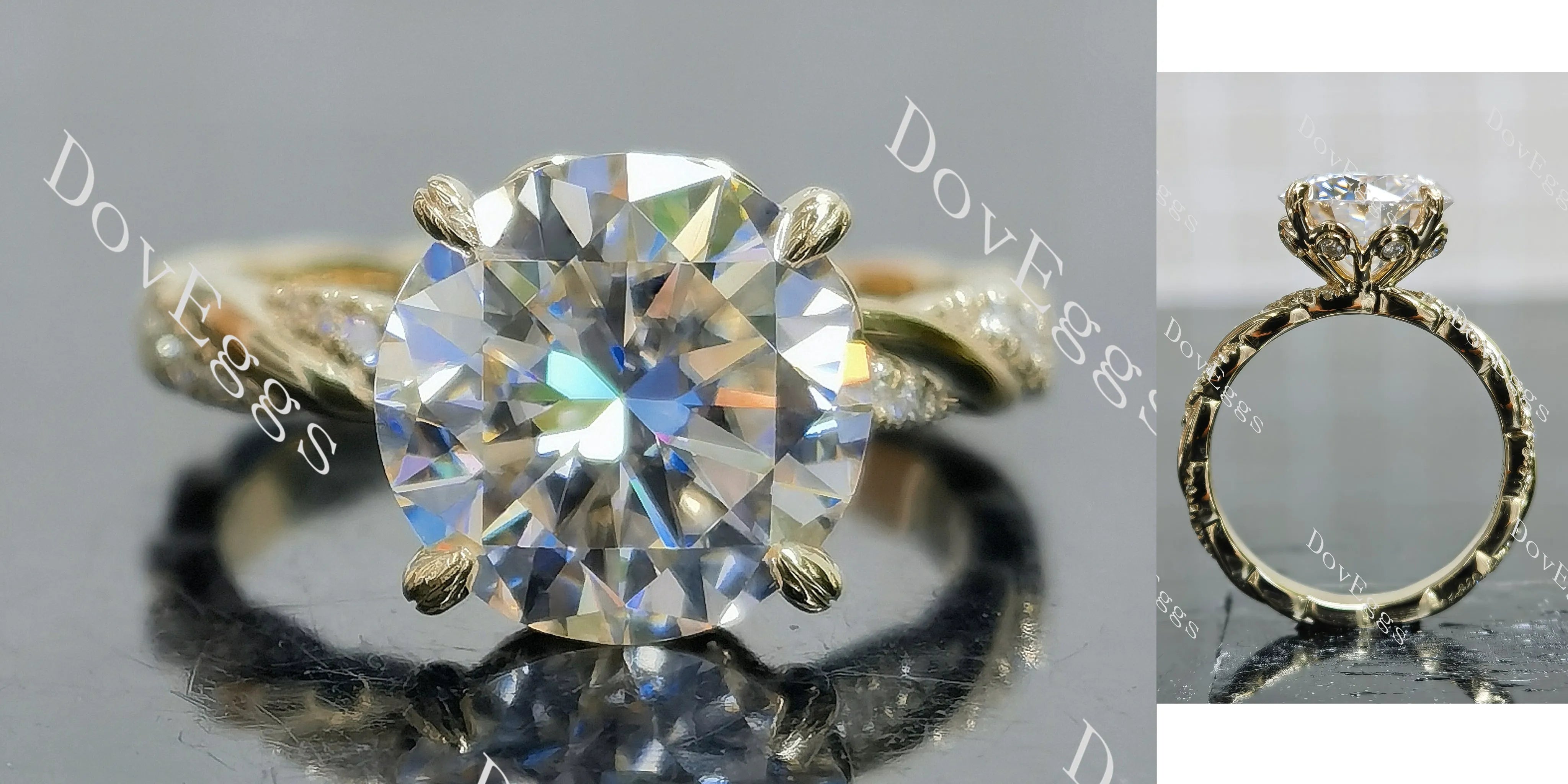 Beth Lauren- Round floral pave vintage moissanite engagement ring| DovEggs