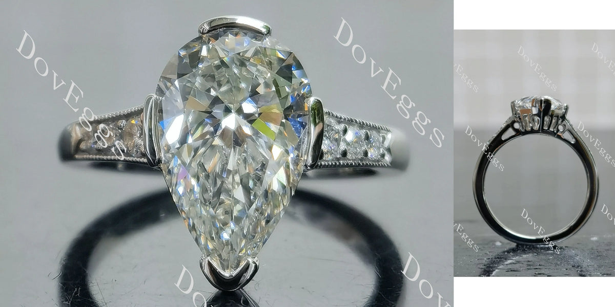 Pear pave art deco moissanite engagement ring| DovEggs