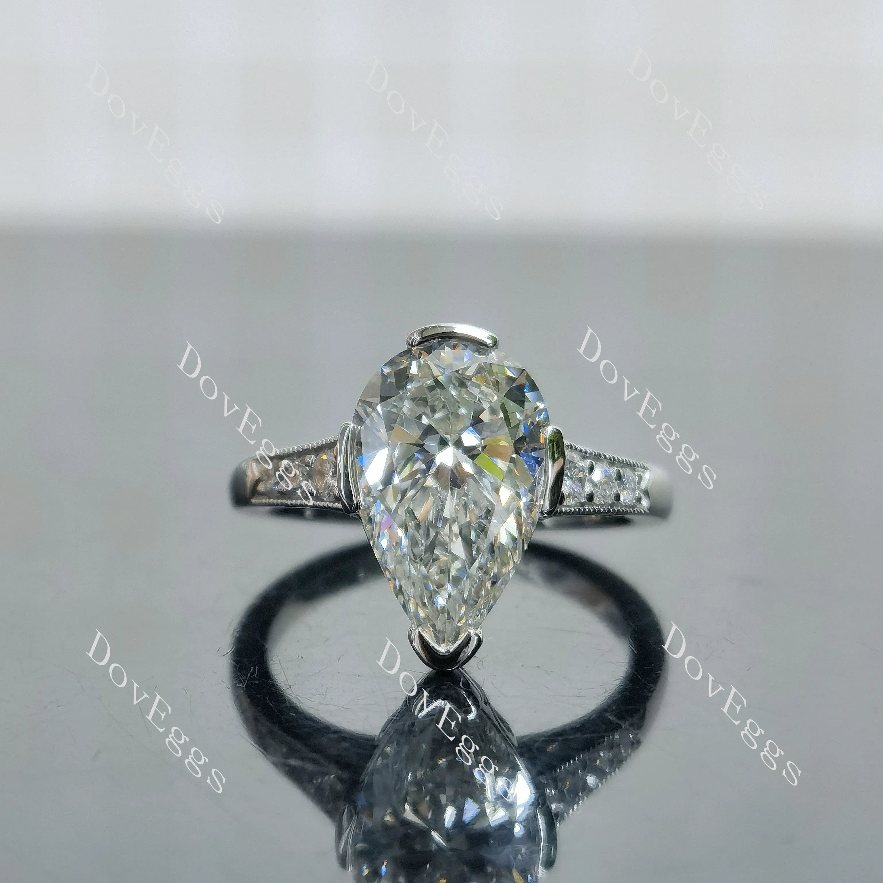 Pear pave art deco moissanite engagement ring| DovEggs