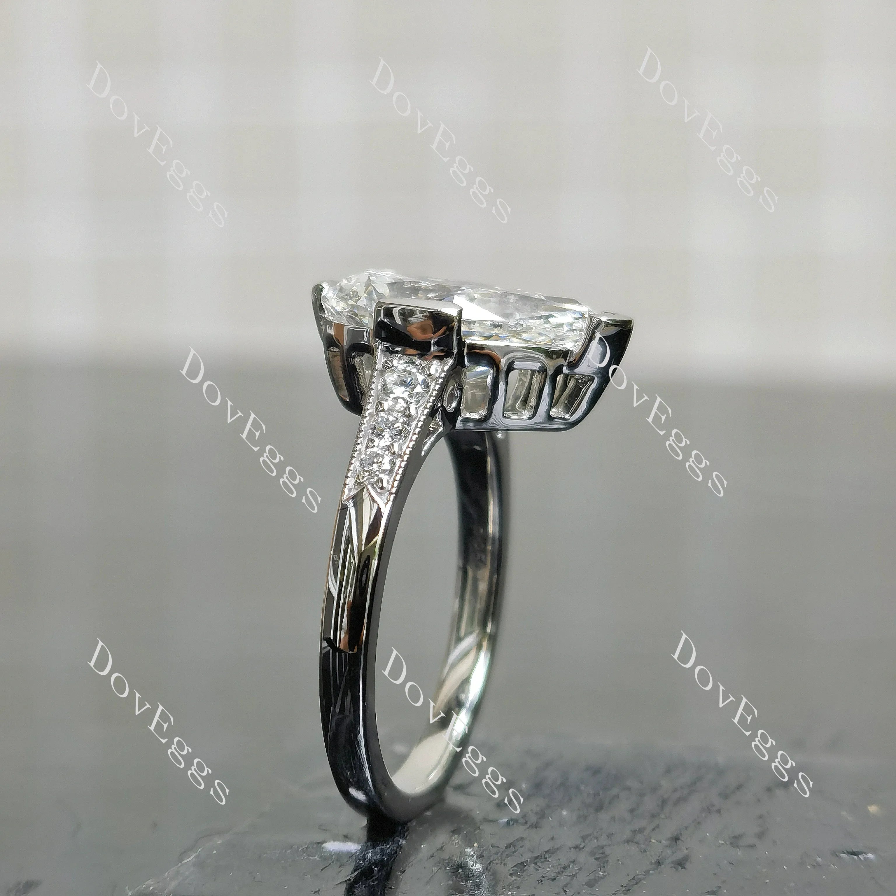 Pear pave art deco moissanite engagement ring| DovEggs